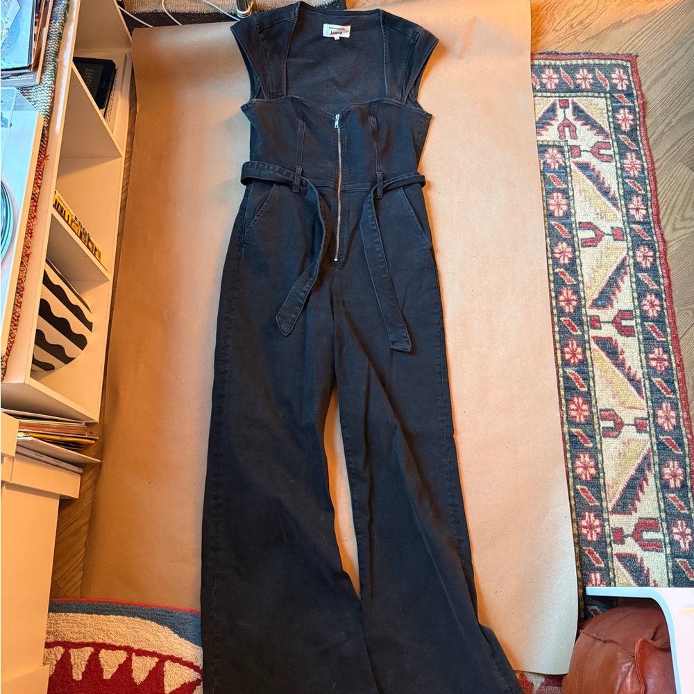 Reformation Black Sleeveless Zip-Front Jumpsuit